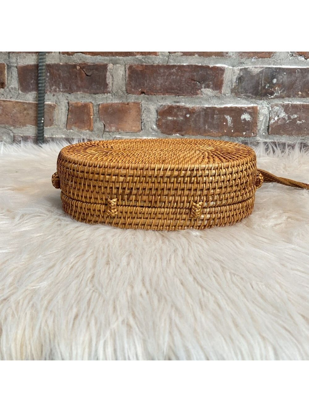 Oval Woven Rattan Bag with Long Leather Strap - Picture 7 of 16